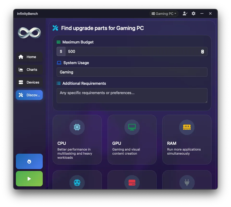 Discovery feature input interface for requirements and budget